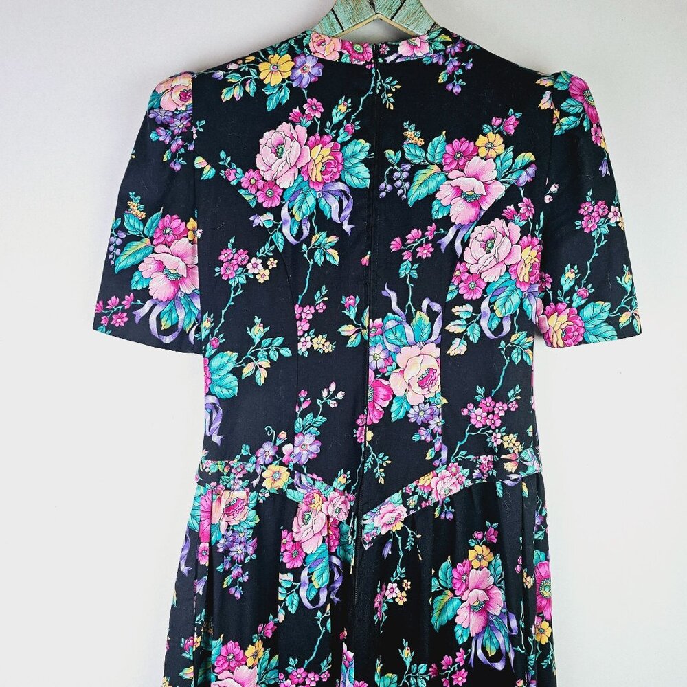 Vintage Positive Attitude 1980's Bold Floral Grunge Alt Basque Body Dress, 5/6 - Picture 7 of 11